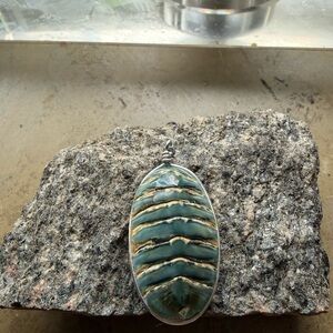 Handcrafted Green Genuine Fossil  Pendant silver